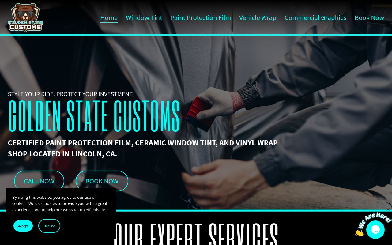 Homepage of Golden State Customs's website