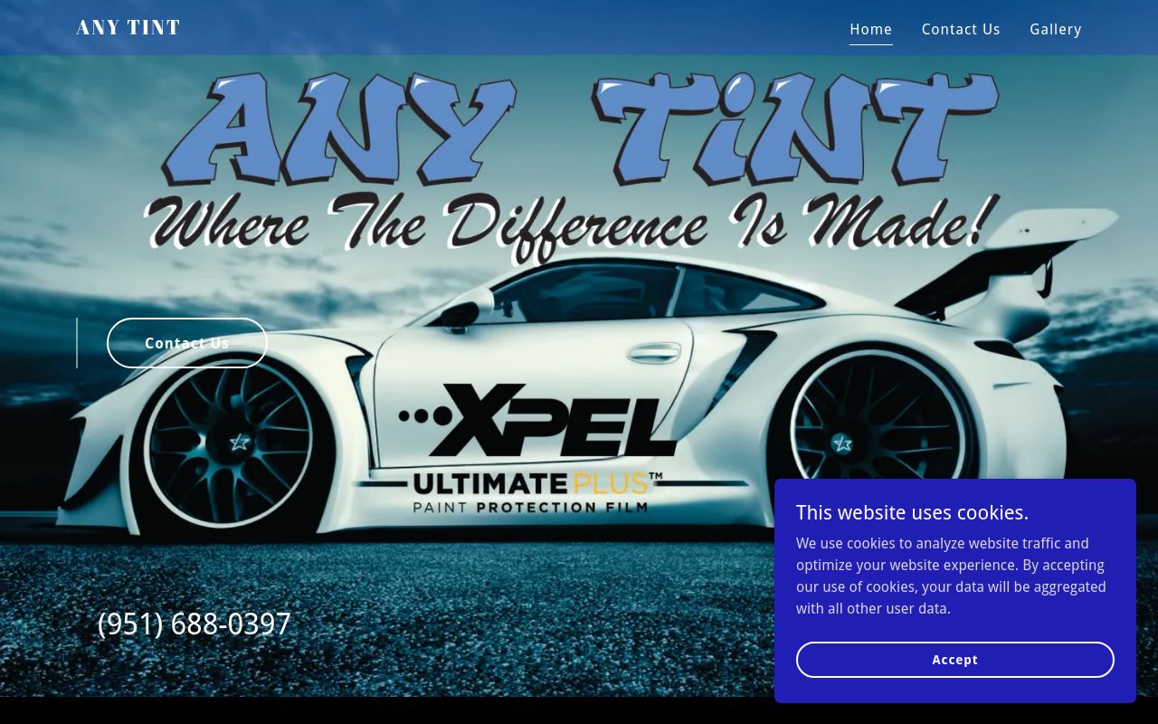 Homepage of ANY-TINT Window Tinting's website