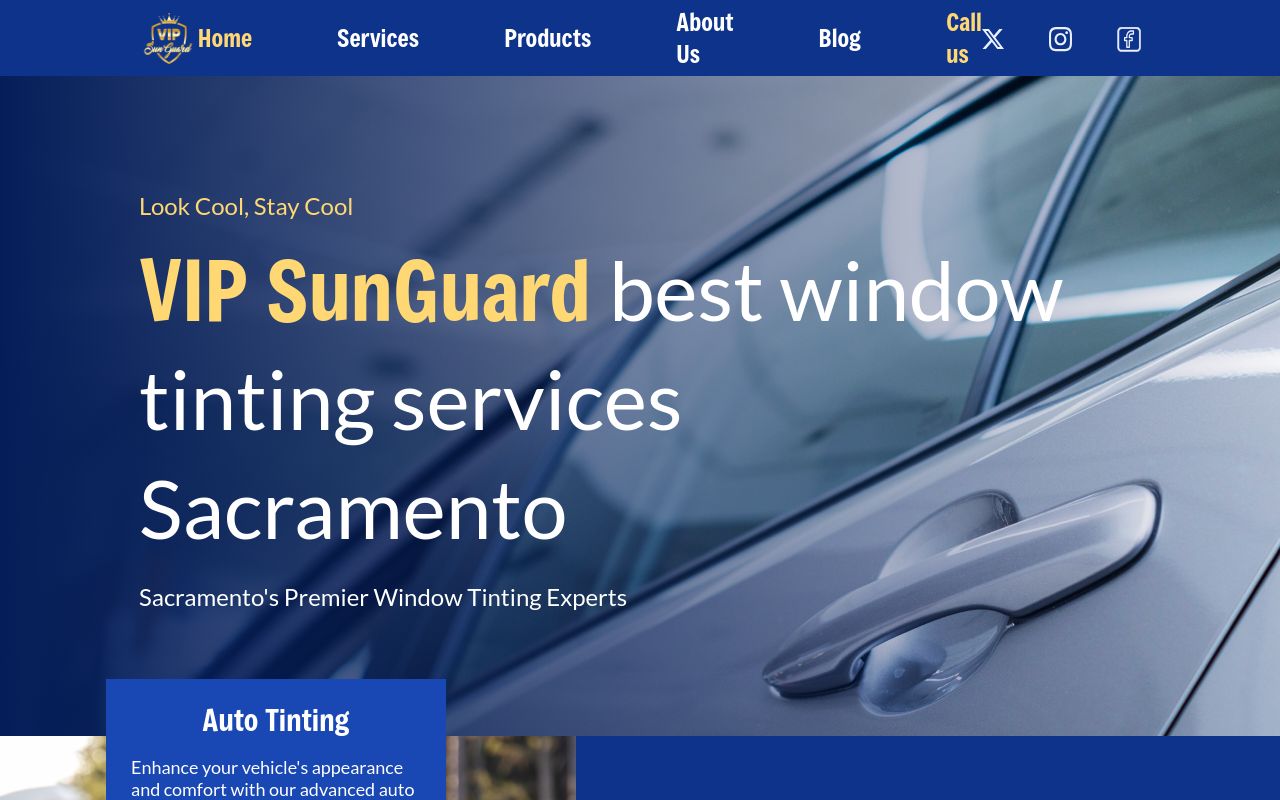 Homepage of VIP SunGuard's website