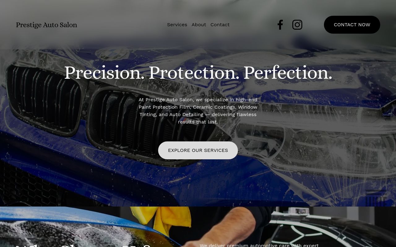 Homepage of Prestige Auto Salon's website