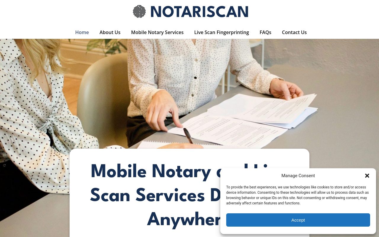 Homepage of NotariScan Tint's website