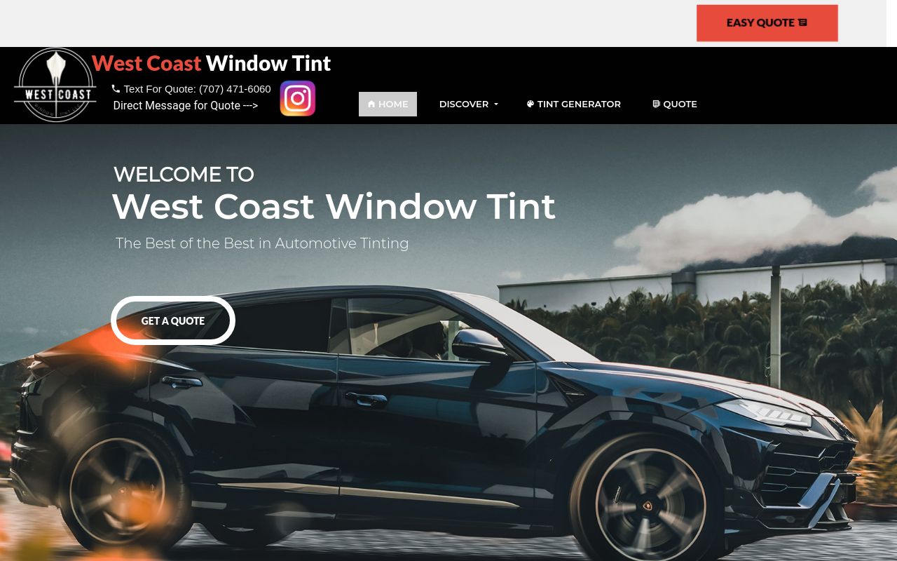 Homepage of West Coast Window Tint's website