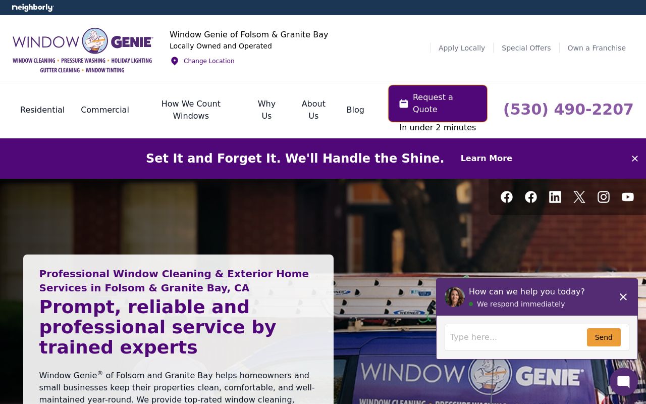 Homepage of Window Genie of Folsom and Granite Bay's website