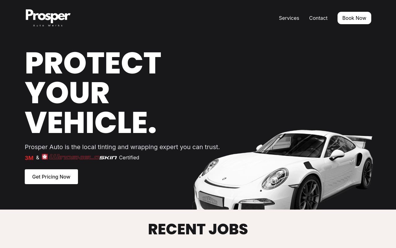 Homepage of Prosper AutoWerks's website
