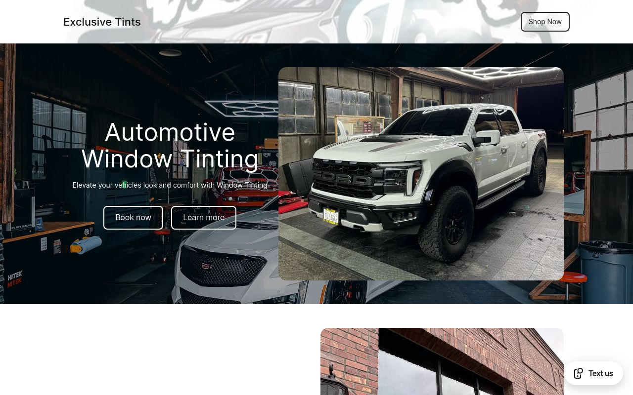 Homepage of Exclusive Tints's website