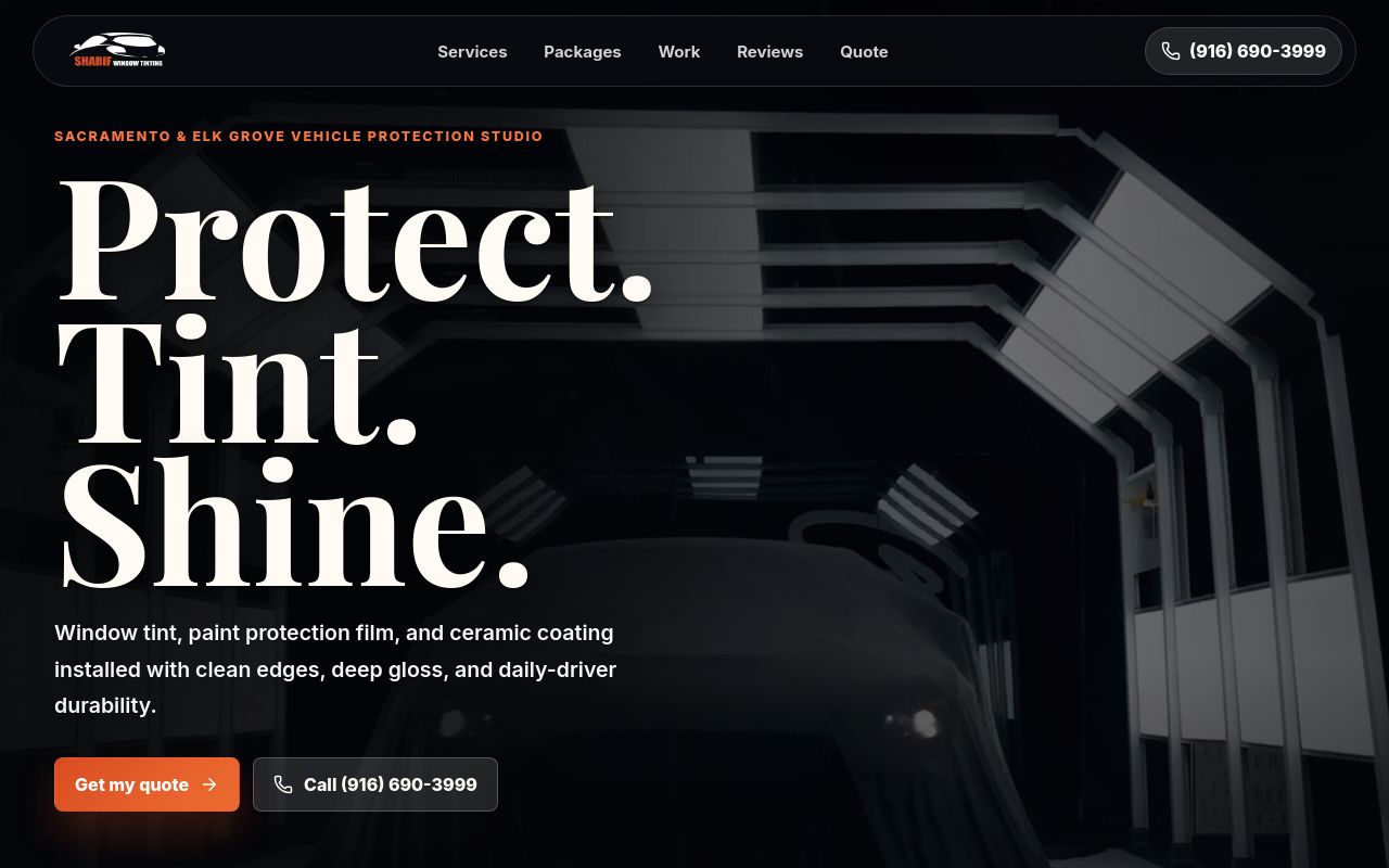 Homepage of Sharif Window Tinting & Paint Protection Film's website