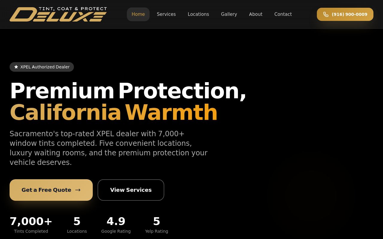 Homepage of Deluxe Window Tinting's website