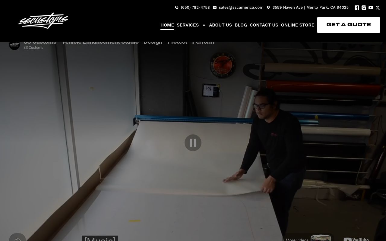 Homepage of SS Customs's website