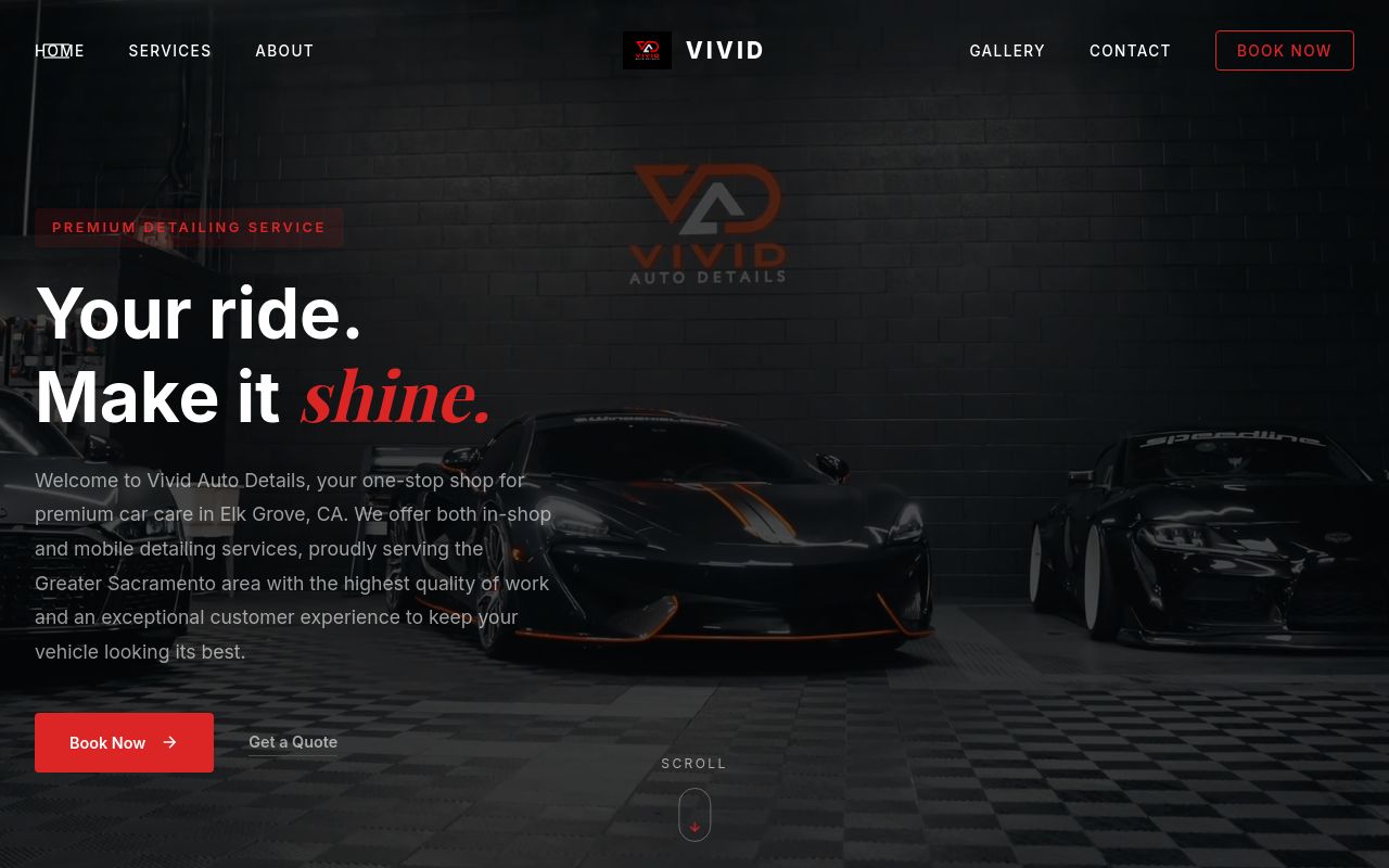 Homepage of Vivid Auto Details | Mobile Detailing | Tint | PPF | Coatings's website