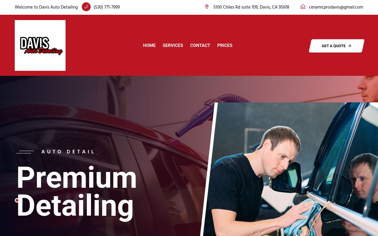 Homepage of Davis Auto Detailing's website