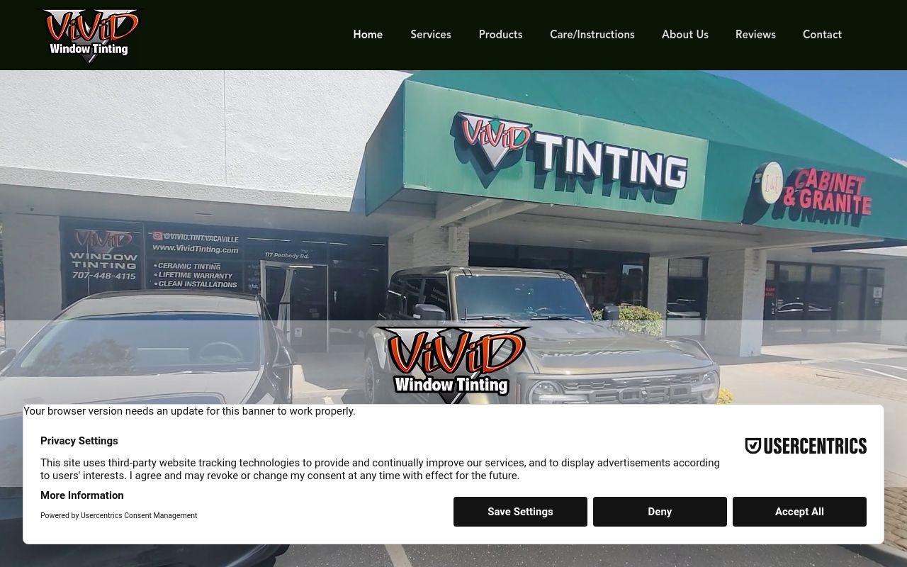 Homepage of Vivid Optic TINT & PPF's website