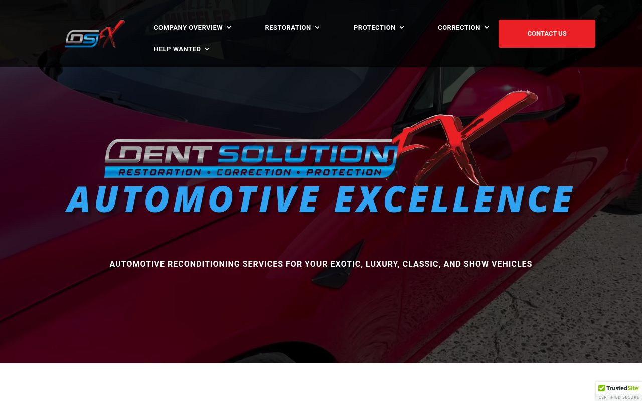 Homepage of Dent Solution FX – Napa Paint Protection Films, Colored Films, Window Tint & Detailing's website