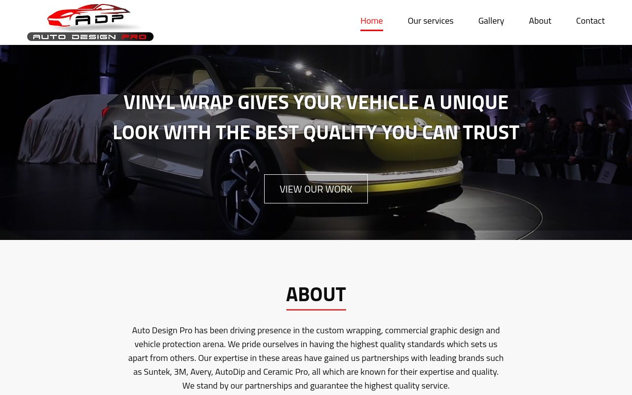 Homepage of Auto Design Pro's website