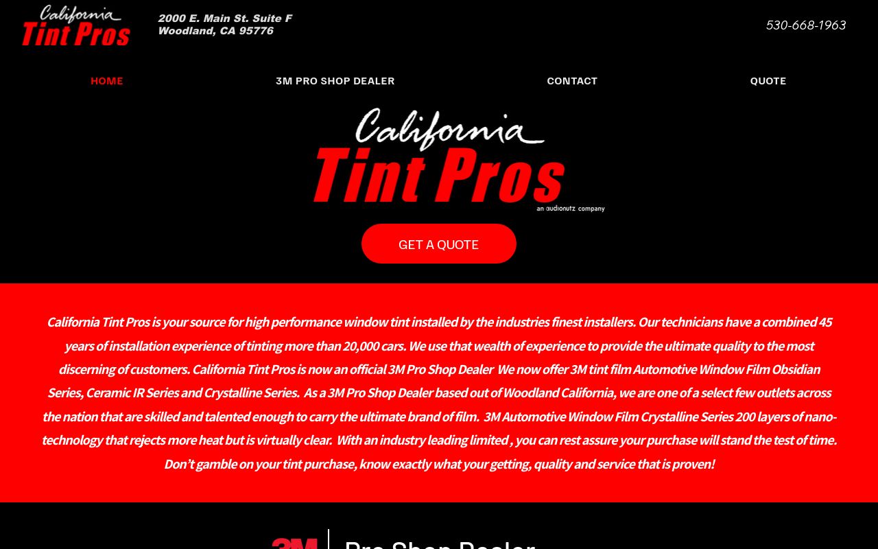 Homepage of Audionutz / California Tint Pros's website