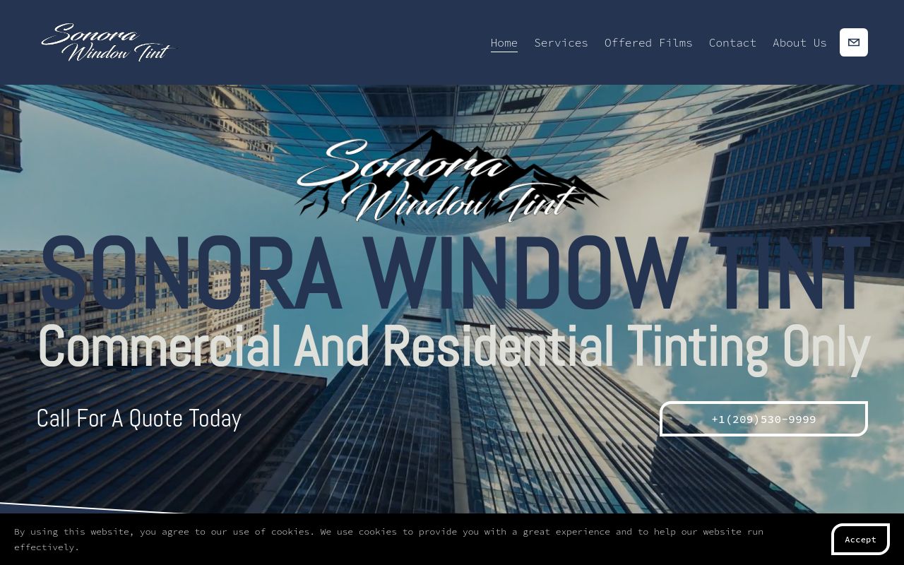 Homepage of Sonora Window Tint's website