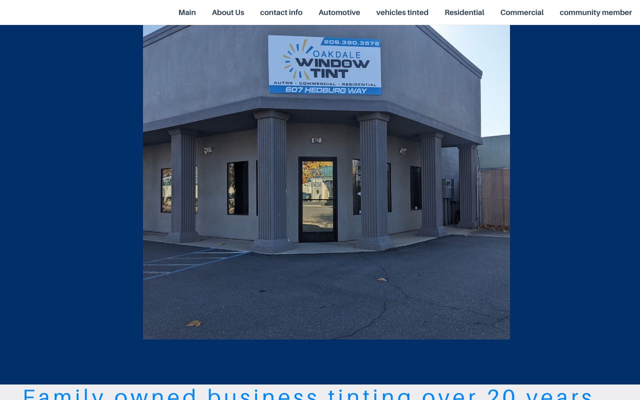 Homepage of Oakdale Window Tint's website