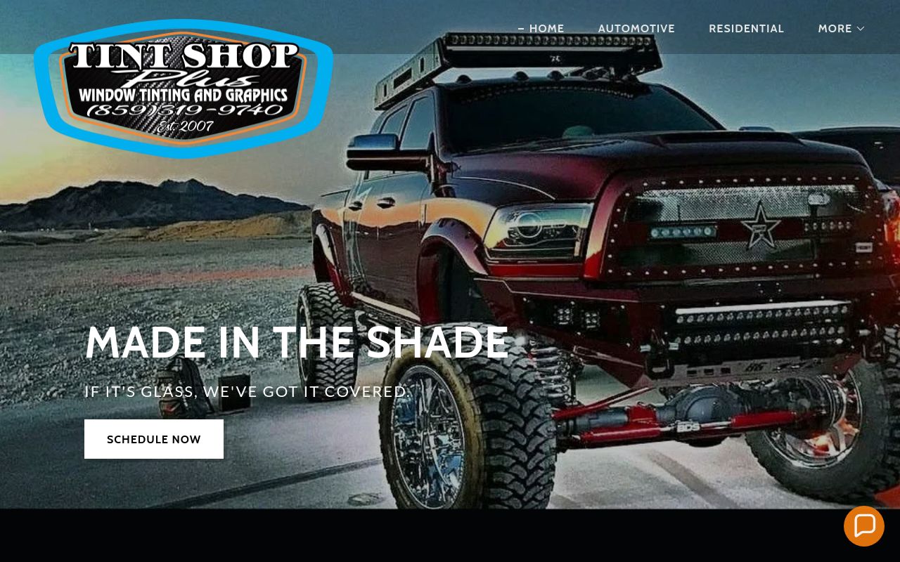 Homepage of Tint Shop Plus's website
