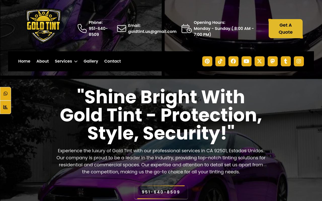 Homepage of GOLD TINT's website