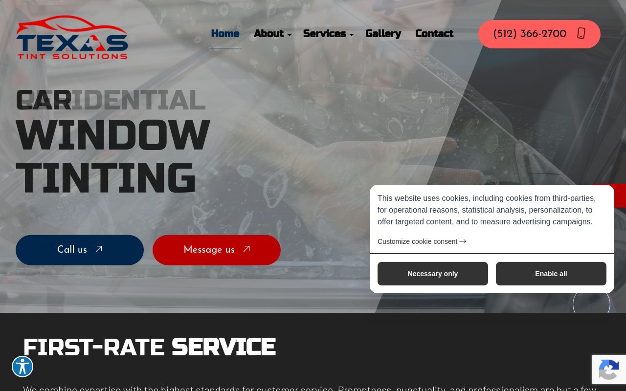 Homepage of Texas Tint Solutions LLC's website