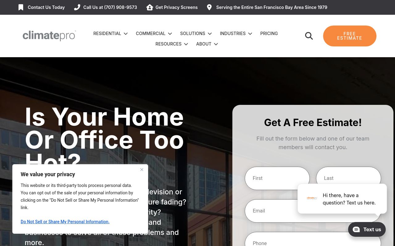 Homepage of ClimatePro's website