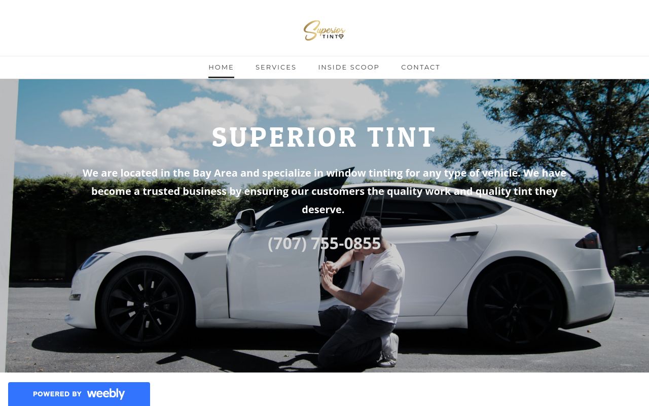 Homepage of Superior Tint's website