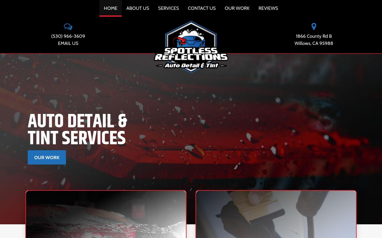 Homepage of Spotless Reflections Auto Detail & Tint's website