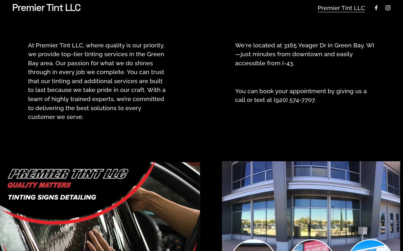 Homepage of Premier Tint LLC's website