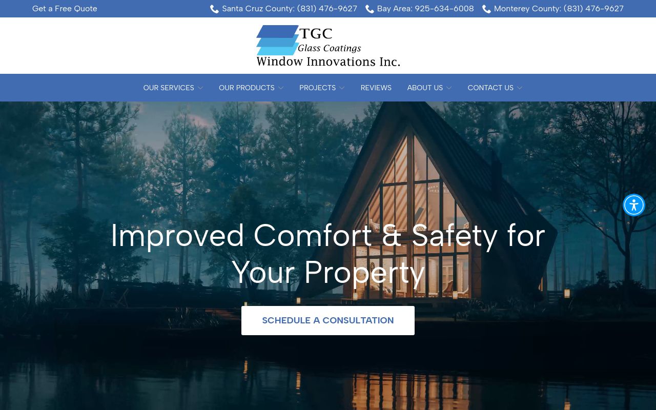 Homepage of TGC Glass Coatings | Window Innovations Inc.'s website