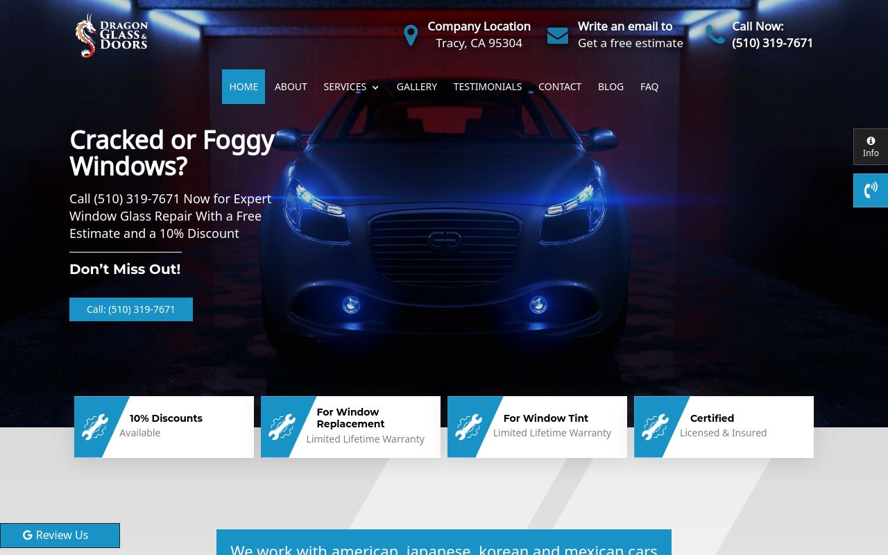 Homepage of Dragon Glass and Doors's website