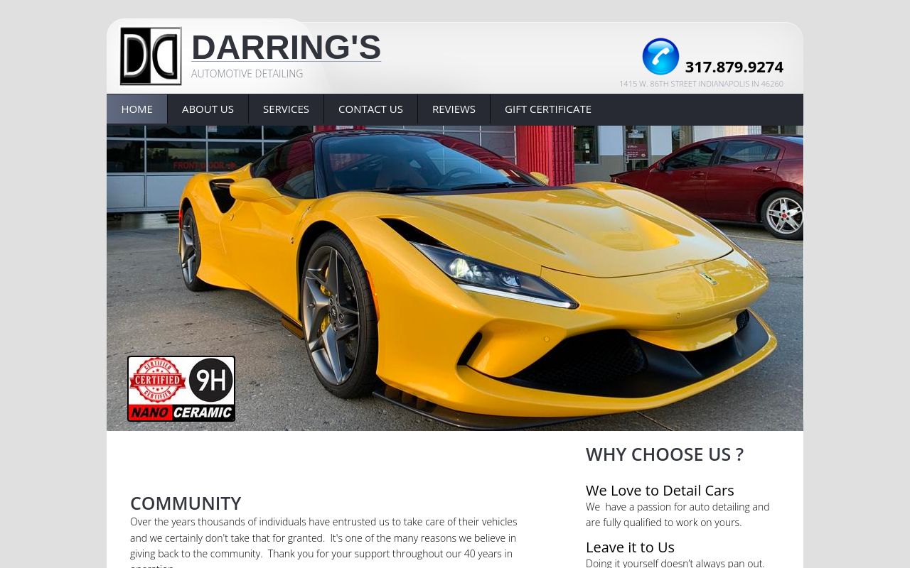 Homepage of Darring's Detail's website