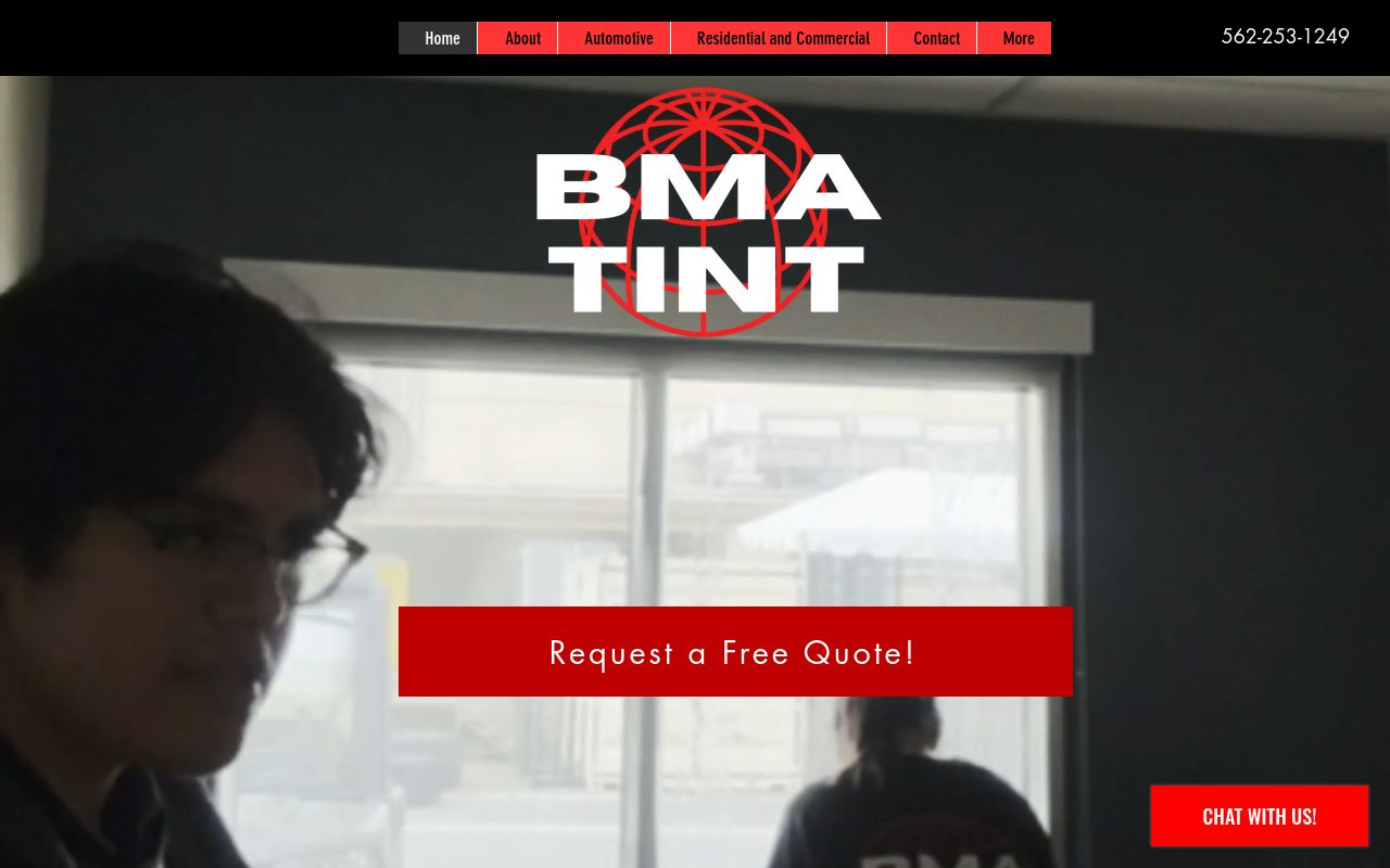 Homepage of BMA TINT SHOP's website