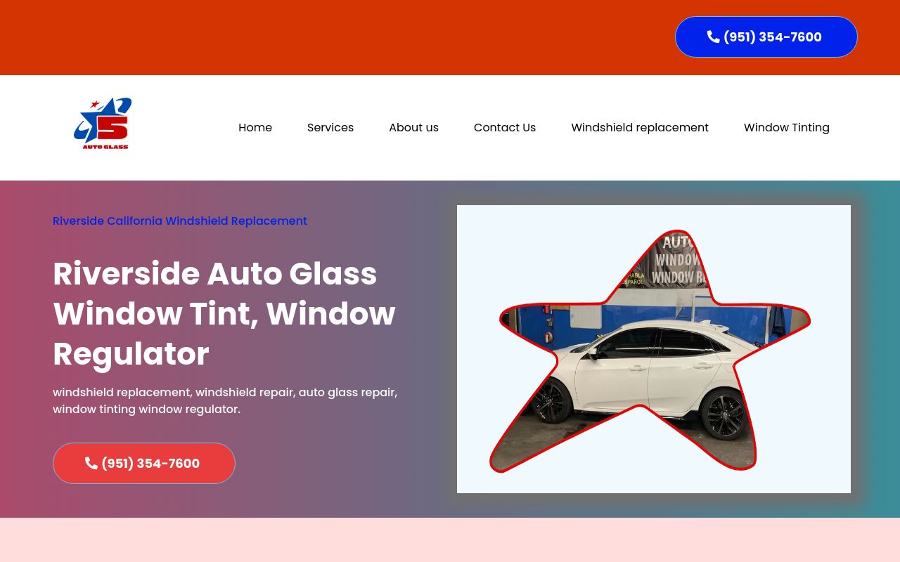 Homepage of 5 Star Auto Glass & Tint's website