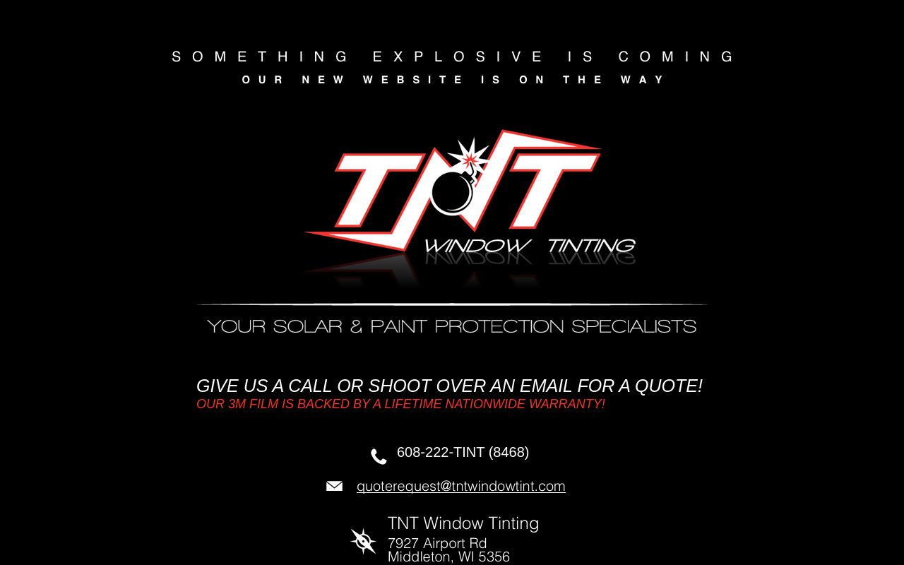Homepage of TNT Window Tinting's website
