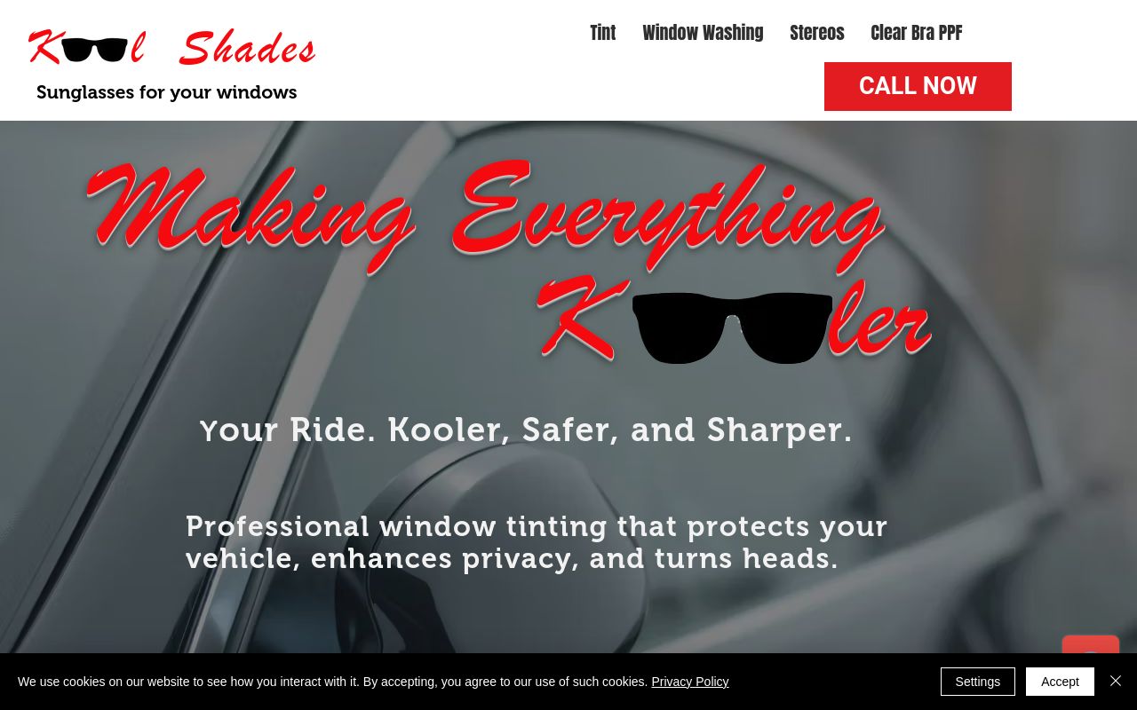 Homepage of Kool Shades Window Tinting's website