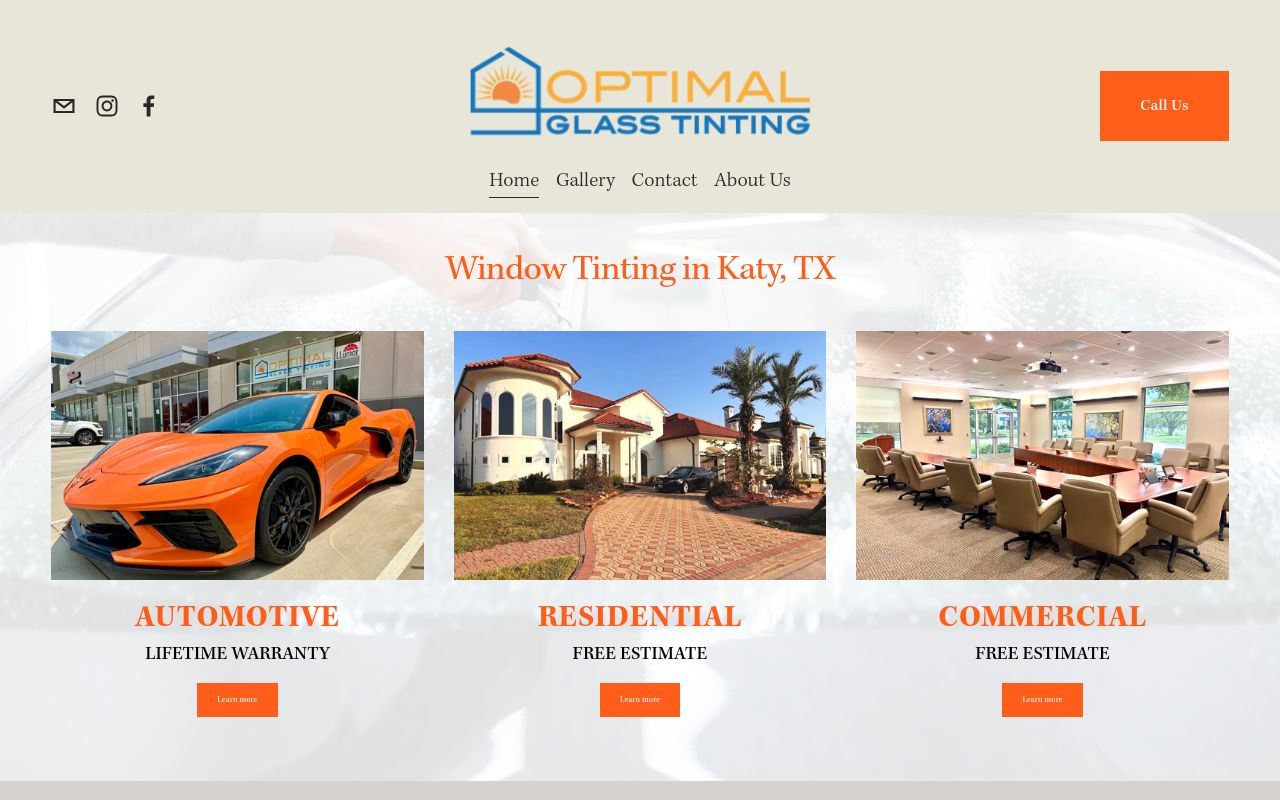 Homepage of Optimal Glass Tinting's website
