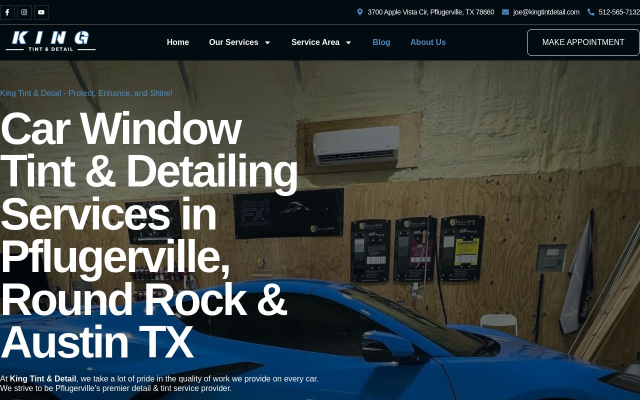 Homepage of King Tint & Detail's website