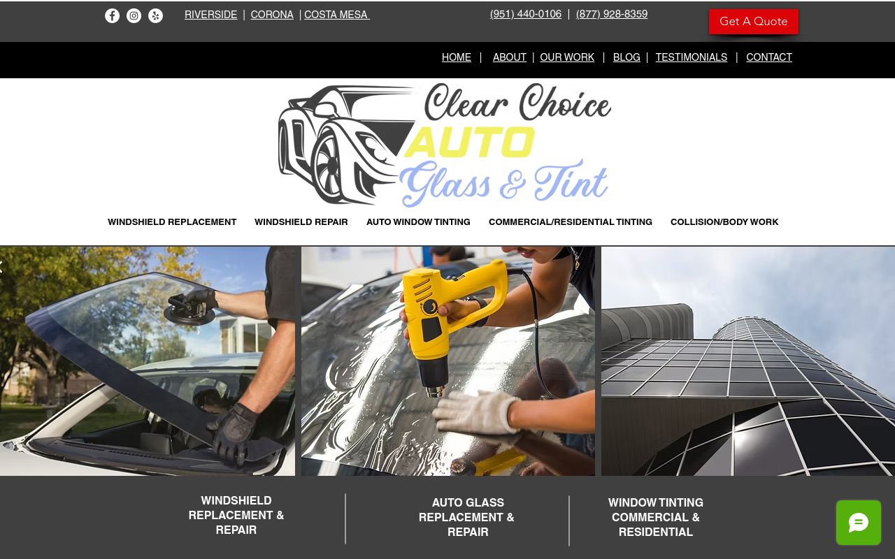 Homepage of Clear Choice Windshield Repair, Replacement and Tint's website