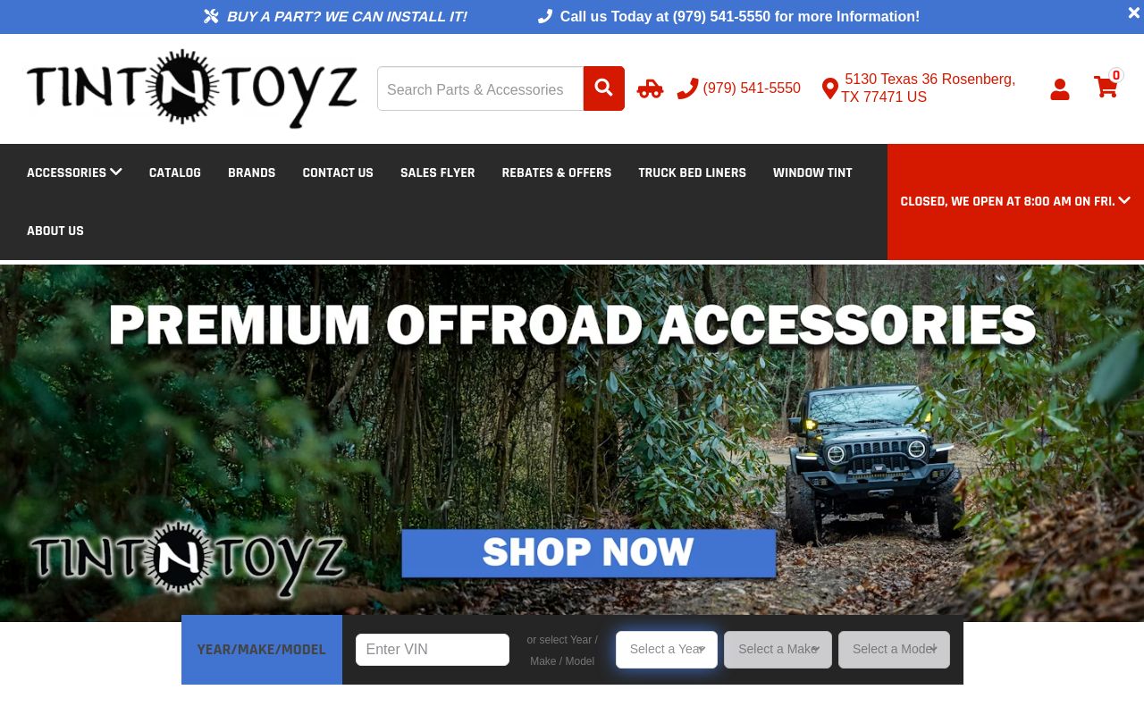 Homepage of Tint N Toyz's website