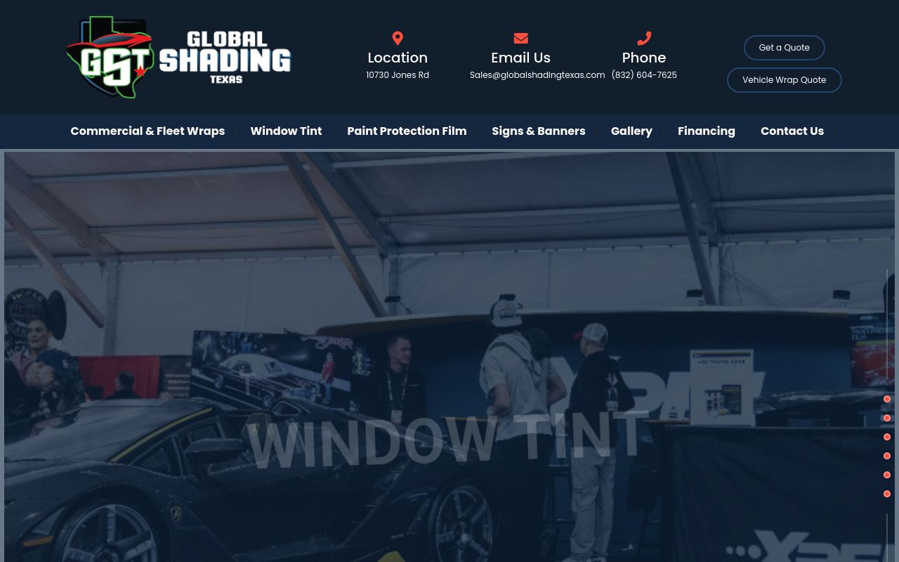 Homepage of Global Shading Texas's website