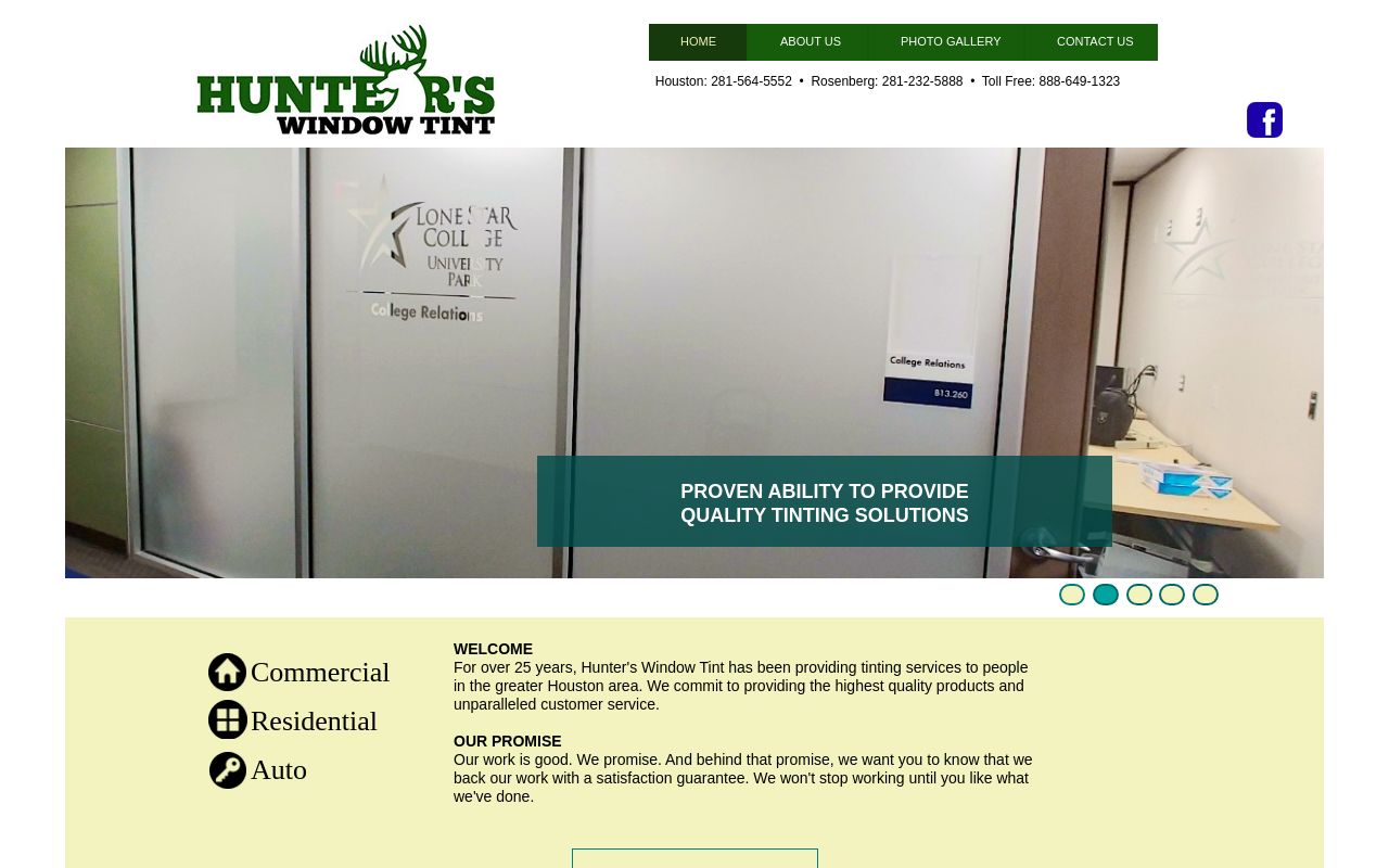 Homepage of Hunters Window Tint's website
