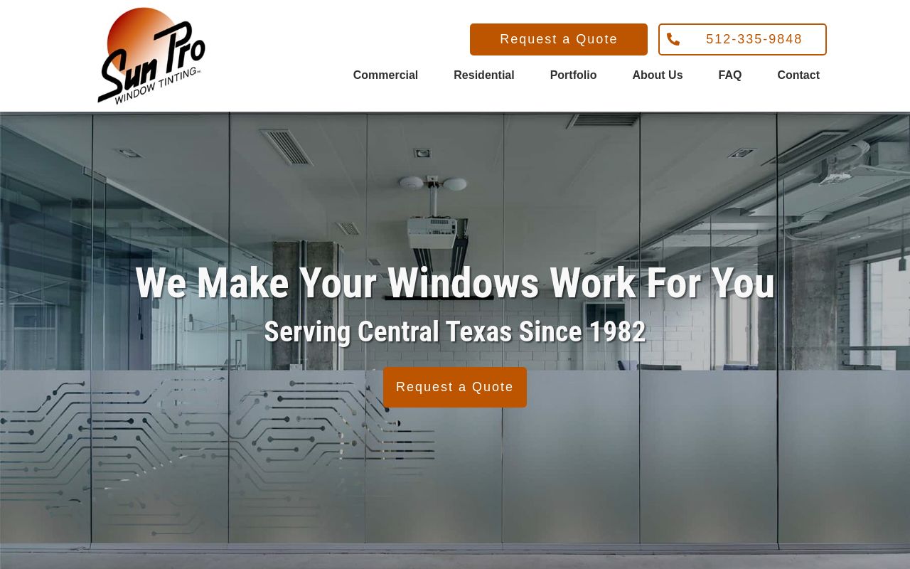 Homepage of Sun Pro Window Tinting's website