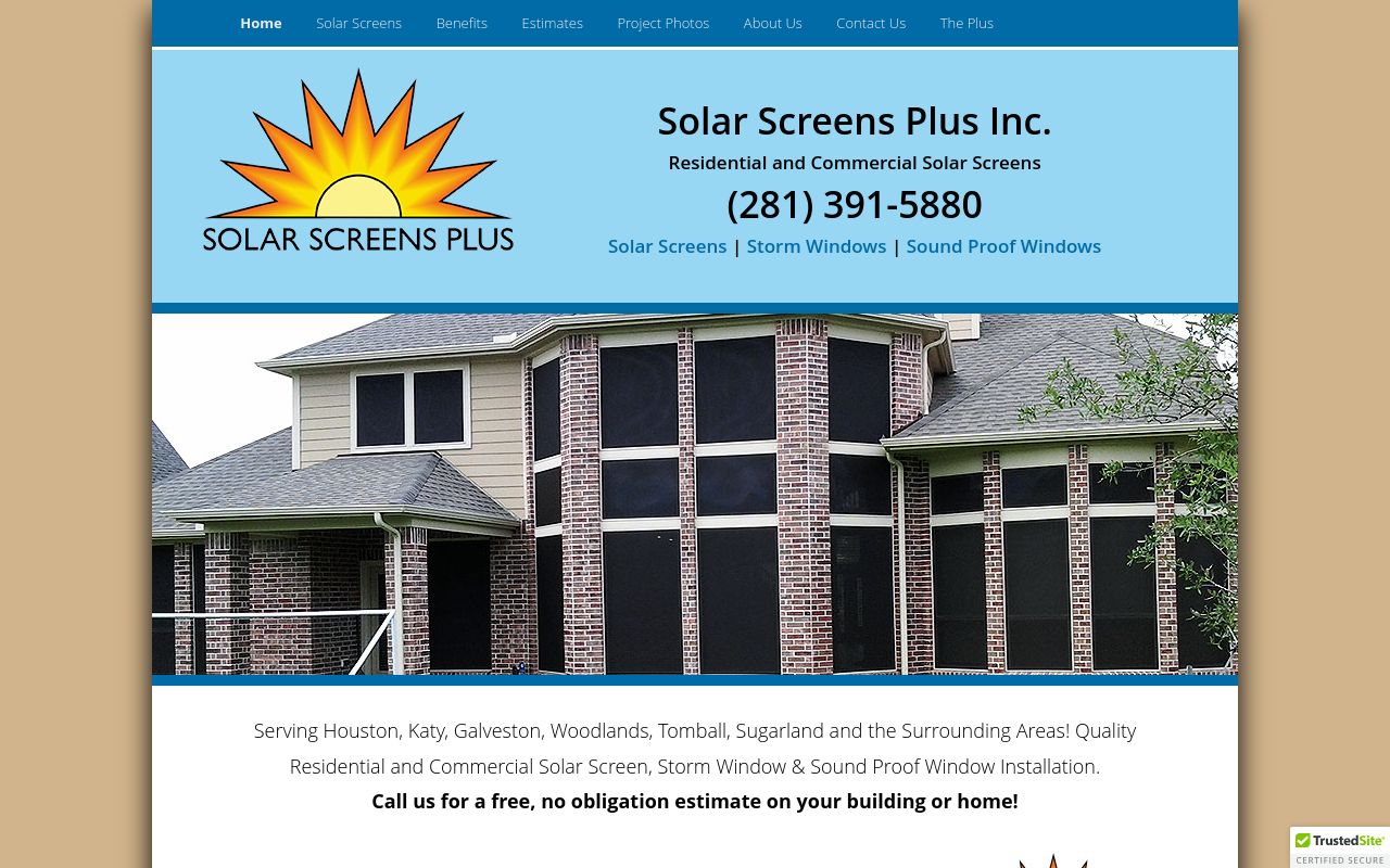 Homepage of Solar Screens Plus's website