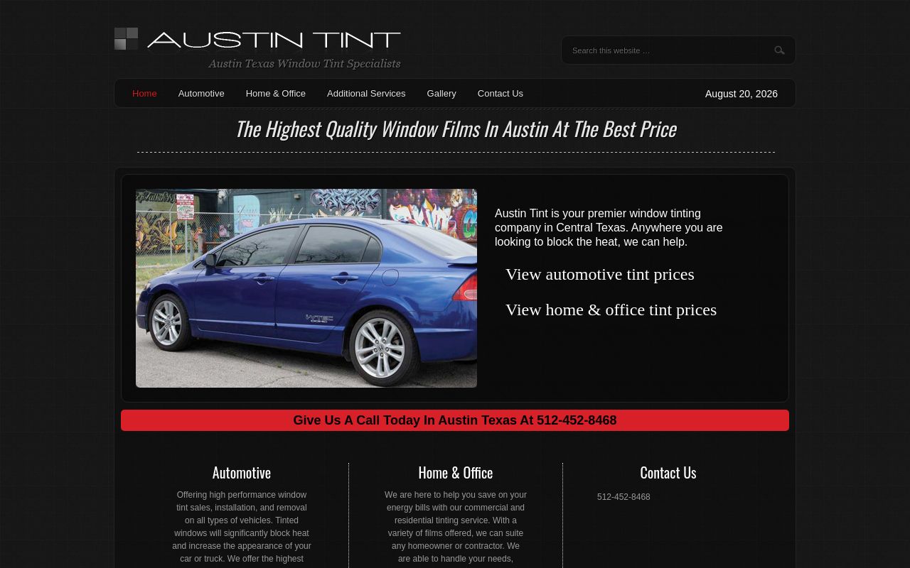 Homepage of Austin Tint's website