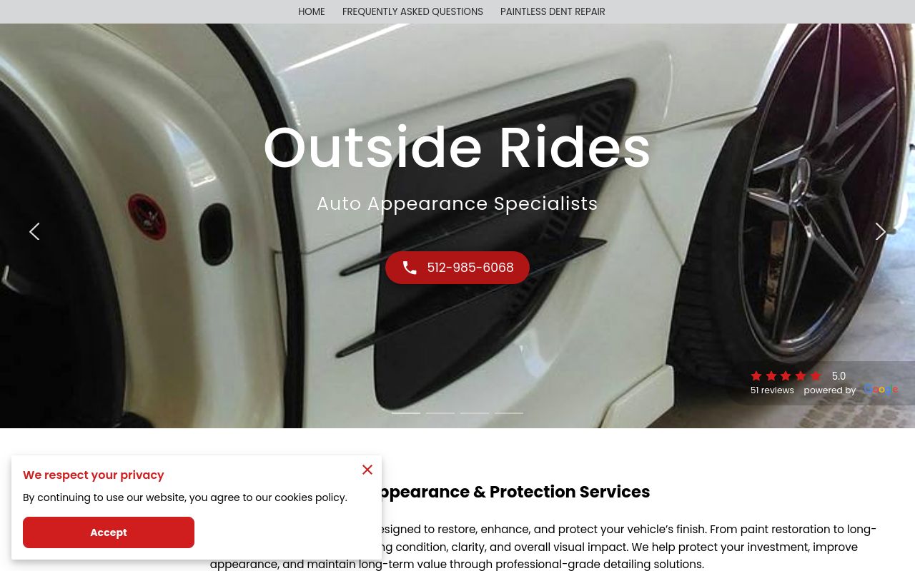 Homepage of outside rides's website