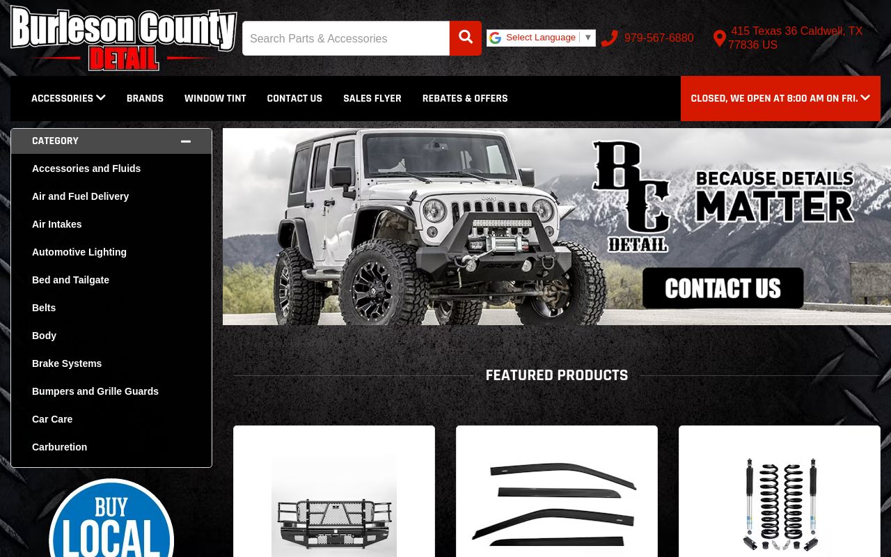 Homepage of Burleson County Detail's website