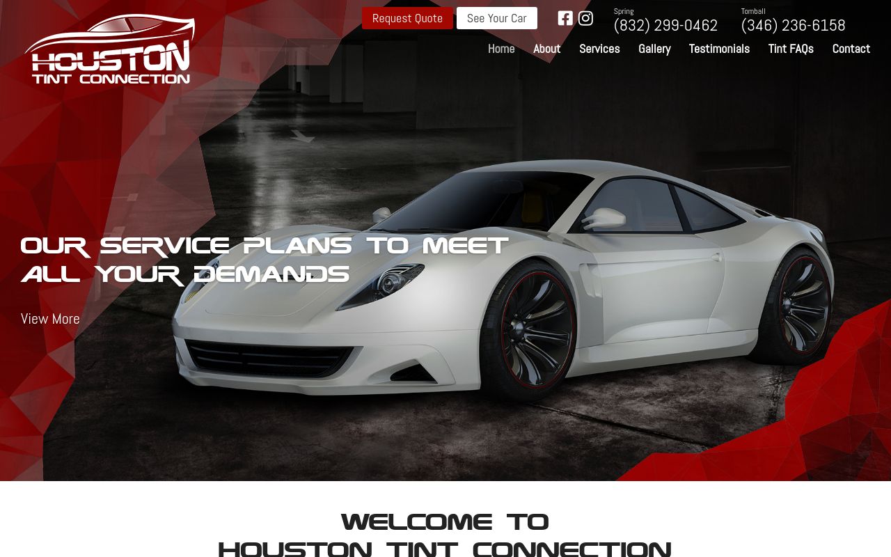 Homepage of Houston Tint Connection's website