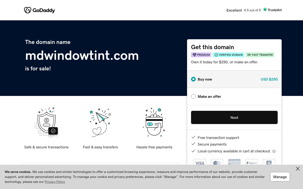 Homepage of M. D. Window Tinting's website