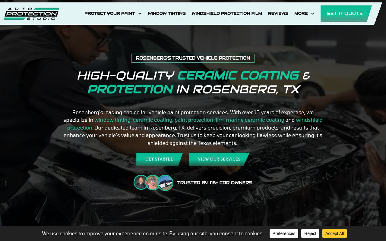 Homepage of Auto Protection Studio - Ceramic Coating, Paint Protection Film & Window Tinting's website