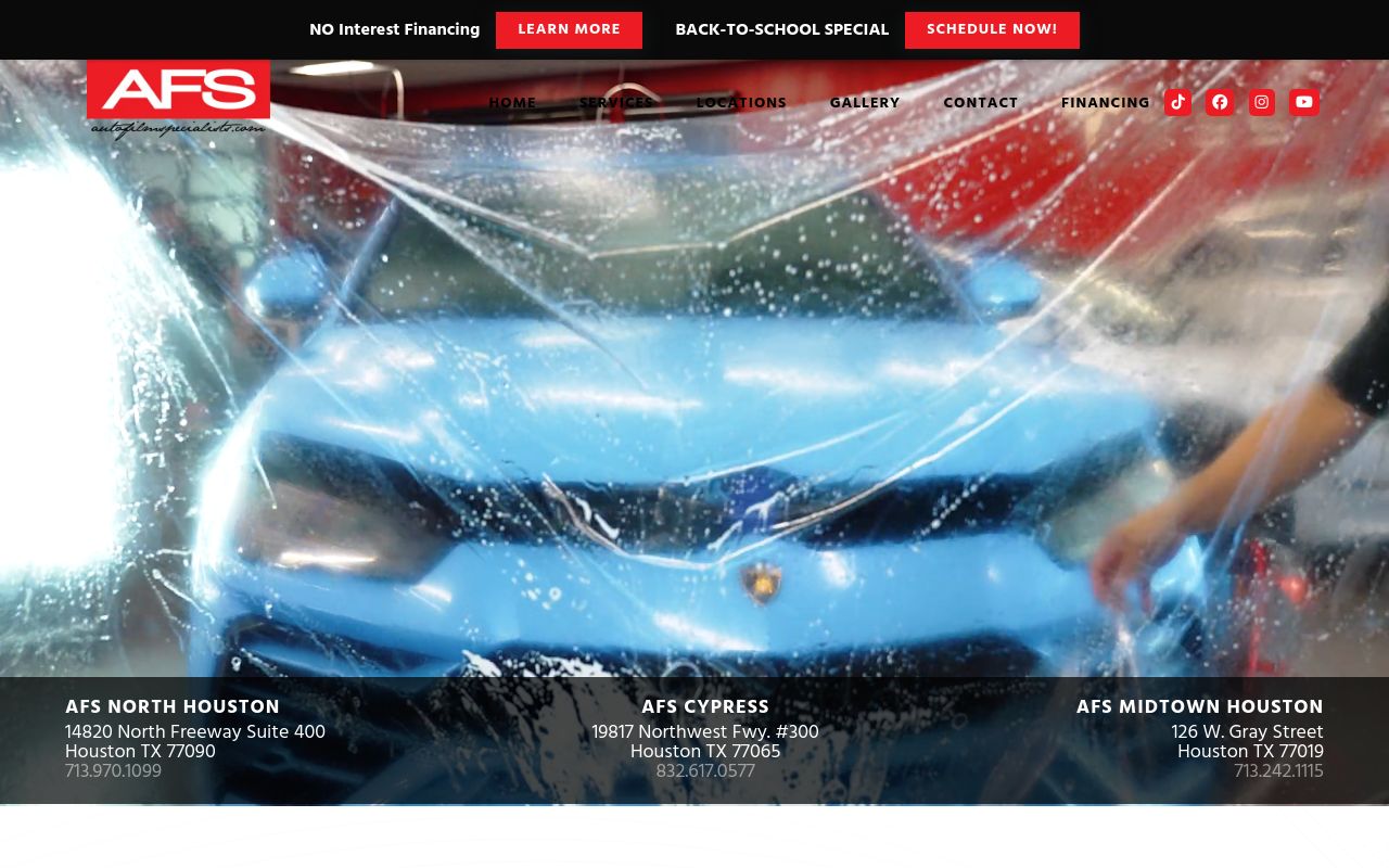 Homepage of Auto Film Specialists - North's website