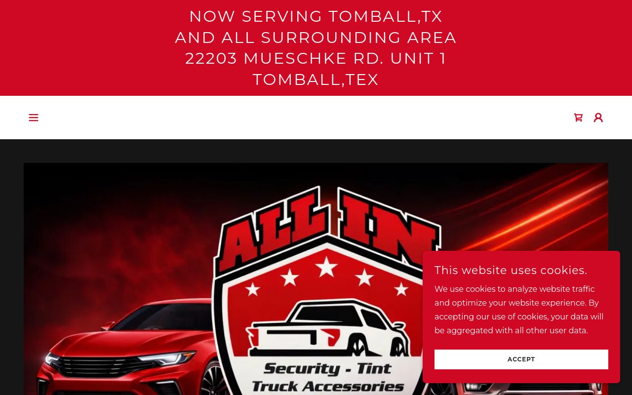 Homepage of All in security tint truck accessories's website